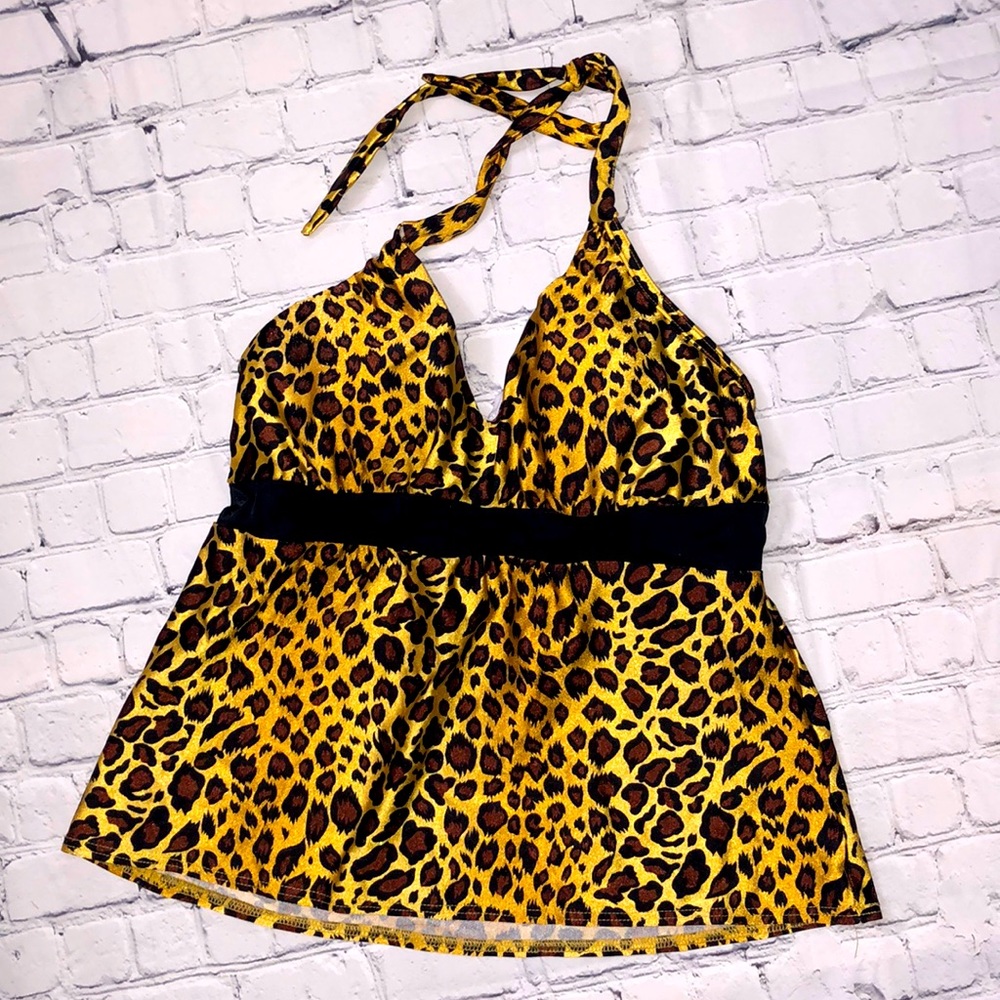 Venus Leopard Print Takini Halter Swim Top